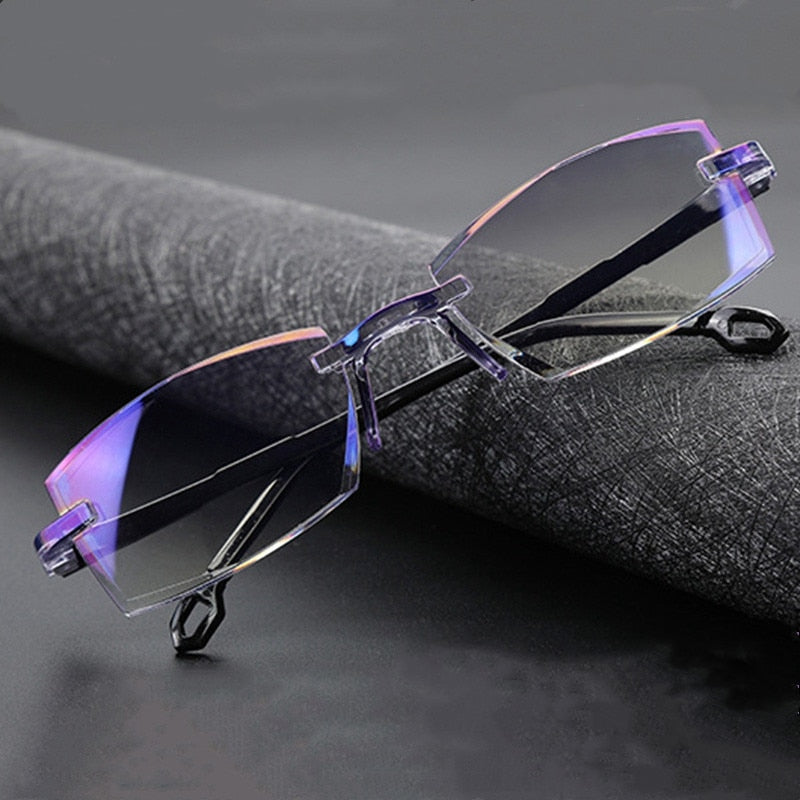 2022 New Men Women Rimless Reading Glasses Anti Blue Light Bifocal Far