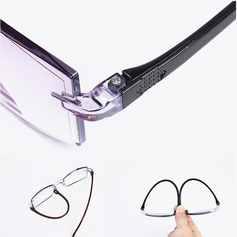 2022 New Men Women Rimless Reading Glasses Anti Blue Light Bifocal Far