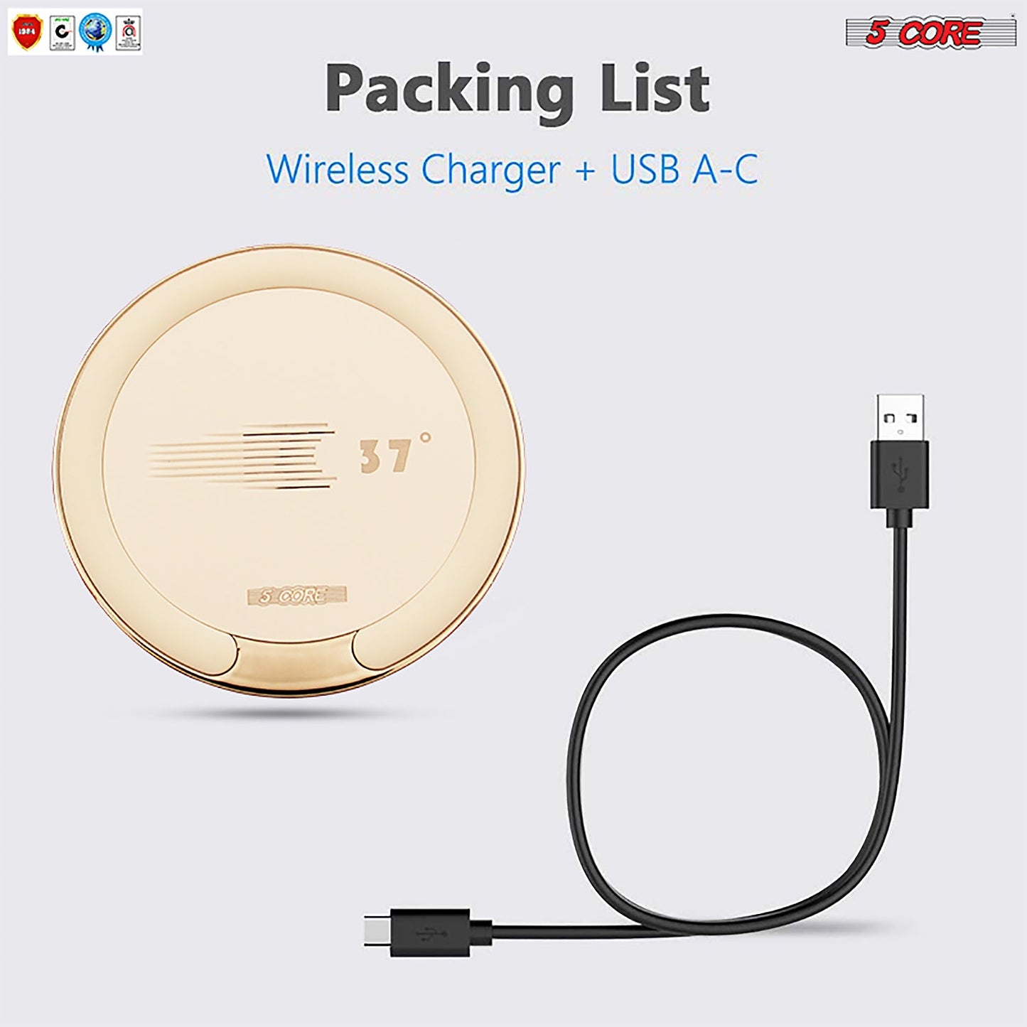5 Core Wireless Charger, 15W Qi-Certified Max Fast Wireless Charging