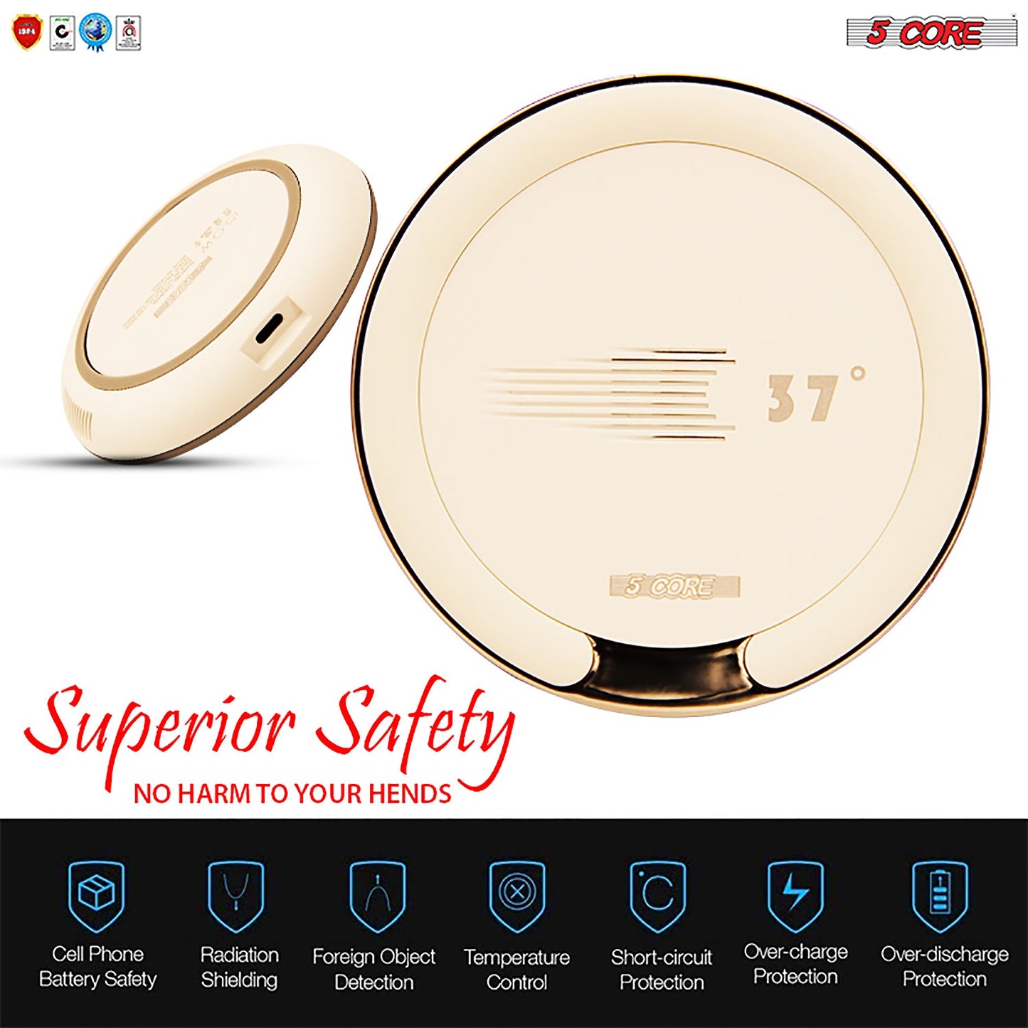 5 Core Wireless Charger, 15W Qi-Certified Max Fast Wireless Charging