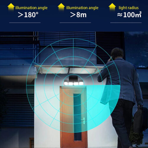 4 Head Adjustable Security Solar Sensor Lights Outdoor, 240 COB Solar
