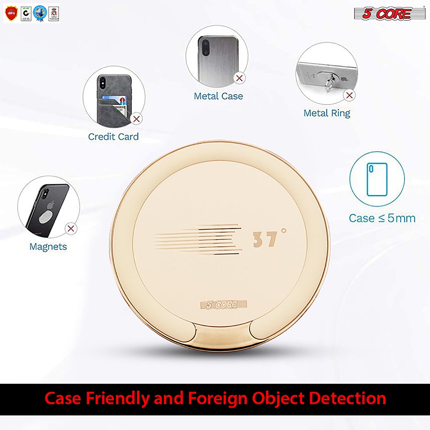 5 Core Wireless Charger, 15W Qi-Certified Max Fast Wireless Charging