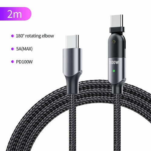 180 Degree PD-60W/100W 3A/5A Fast Charging Data Cable-dual Type-c Head