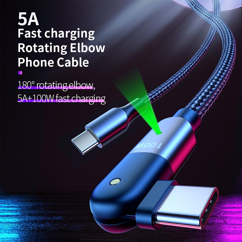 180 Degree PD-60W/100W 3A/5A Fast Charging Data Cable-dual Type-c Head