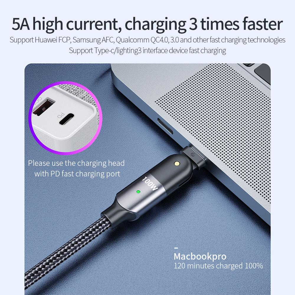 180 Degree PD-60W/100W 3A/5A Fast Charging Data Cable-dual Type-c Head