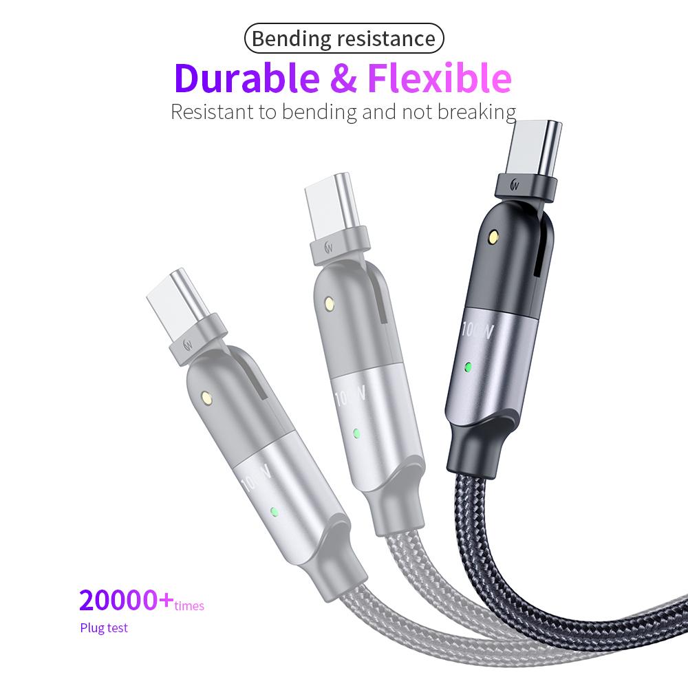 180 Degree PD-60W/100W 3A/5A Fast Charging Data Cable-dual Type-c Head