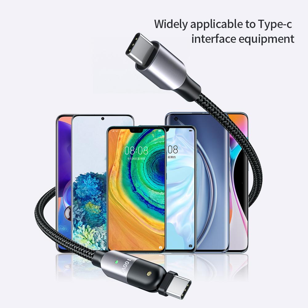 180 Degree PD-60W/100W 3A/5A Fast Charging Data Cable-dual Type-c Head