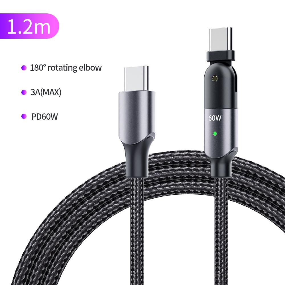 180 Degree PD-60W/100W 3A/5A Fast Charging Data Cable-dual Type-c Head