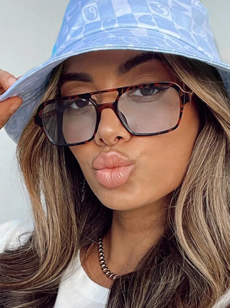 Retro Double Bridges Sunglasses Women Fashion Pink Gradient Eyewear