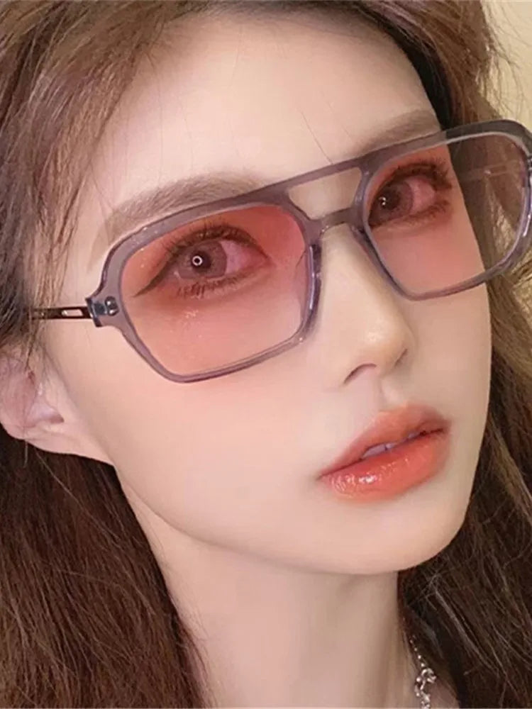 Retro Double Bridges Sunglasses Women Fashion Pink Gradient Eyewear