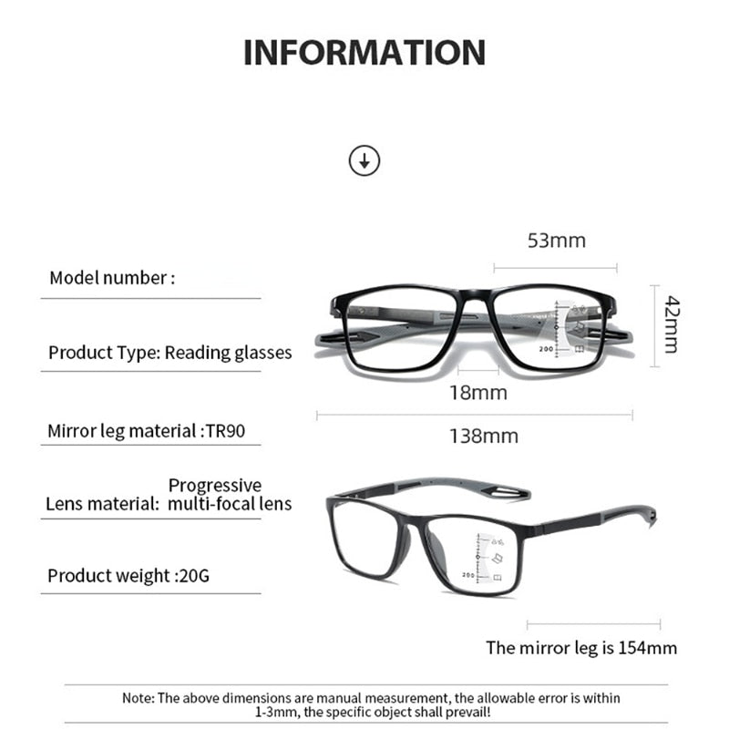 TR90 Anti blue Light Multifocal Reading Glasses Men Women Progressive