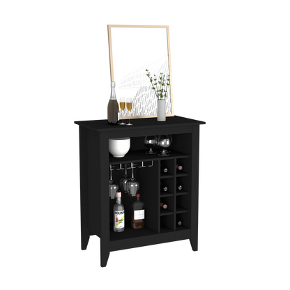 Bar Cabinet Castle, One Open Shelf, Six Wine Cubbies, Black Wengue