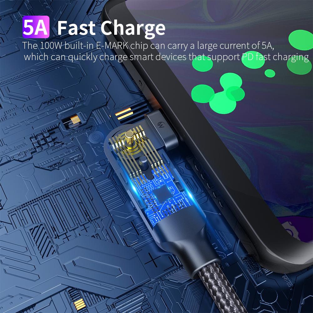 180 Degree PD-60W/100W 3A/5A Fast Charging Data Cable-dual Type-c Head
