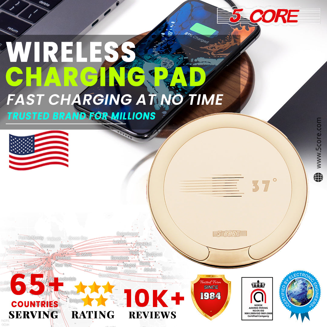 5 Core Wireless Charger, 15W Qi-Certified Max Fast Wireless Charging