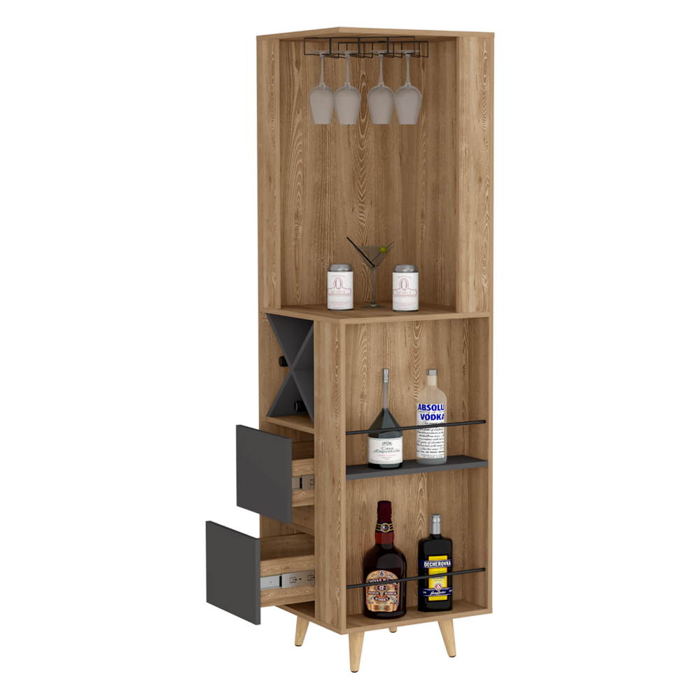 Corner Bar Cabinet Caguas, Two External Shelves, Four Wine Cubbies,