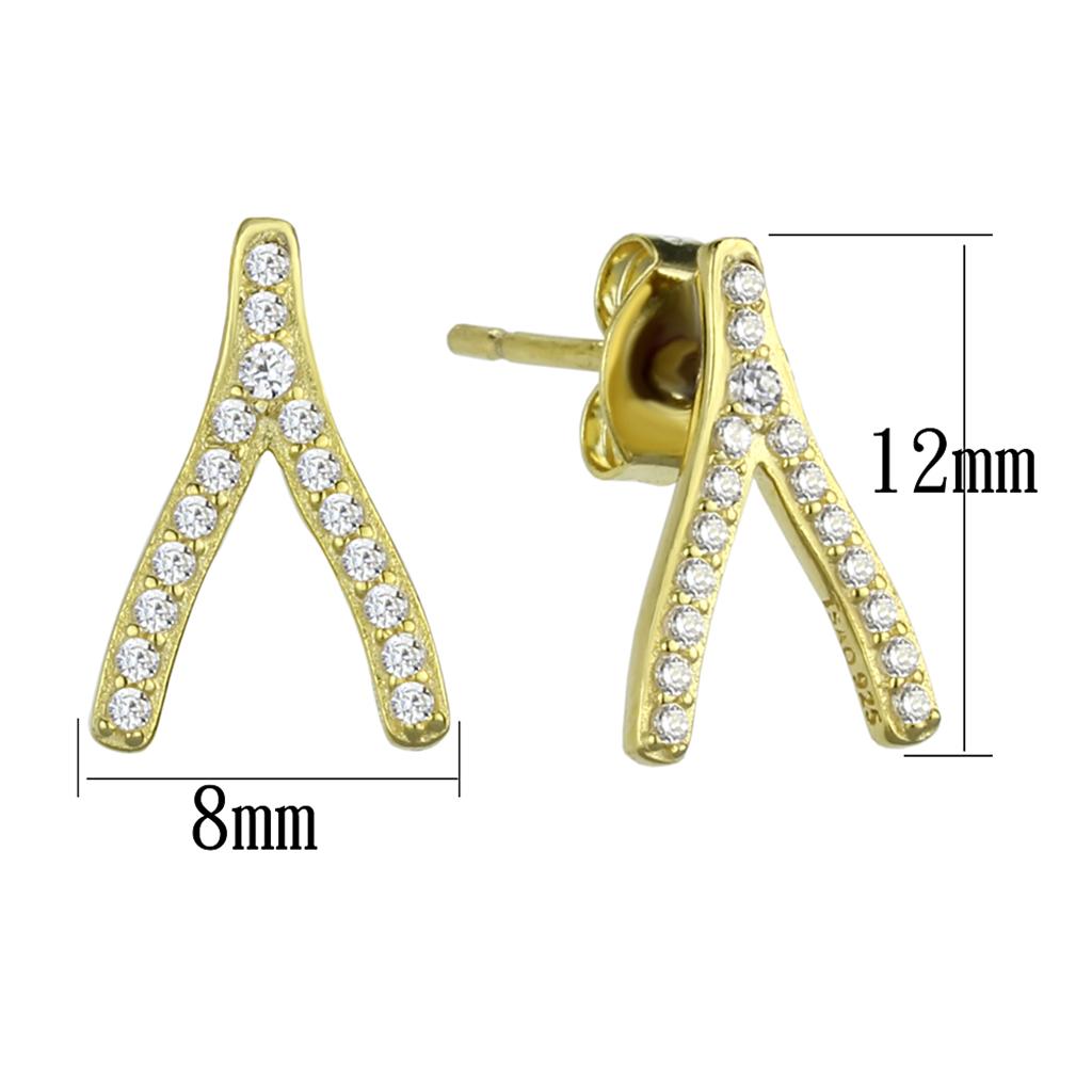 TS443 - Gold 925 Sterling Silver Earrings with AAA Grade CZ  in Clear